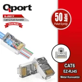 QPORT Q-J601Y CAT6 50 LİK PAKET EZ-RJ45 METAL YENİ NESİL KONNEKTÖR - 1