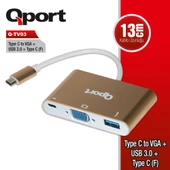 QPORT Q-TV03 TYPE-C TO VGA/USB3.0/TYPE-C(F) FULLHD CEVIRICI - 1