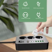 3'lü Akım Korumalı Grup Priz - Çocuk Korumalı 4USB 2 TYPE-C Portlu - 2