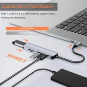 1 TO 5 USB Çoklayıcı Hafıza Kart Okyuculu USB Type-C Hub Port Adaptör - 2