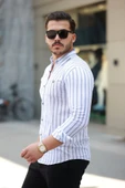 Erkek çizgili Uzun Kollu Gömlek thumbnail 2