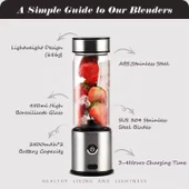 450 ml Taşınabilir Smoothie Blender Şarjlı Paslanmaz Çelik Bıçaklı Mikser Yedek Silion Kapaklı - 5