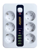 Akım Korumalı 6'lı Grup Priz 4 USB'li ve 2 TYPE-C li 6'lı Grup Priz 2 m Kablo Çocuk Korumalı - 6