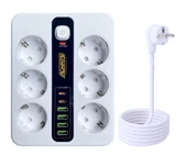 Akım Korumalı 6'lı Grup Priz 4 USB'li ve 2 TYPE-C li 6'lı Grup Priz 2 m Kablo Çocuk Korumalı - 1