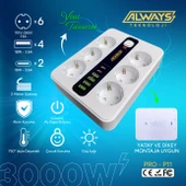 Akım Korumalı 6'lı Grup Priz 4 USB'li ve 2 TYPE-C li 6'lı Grup Priz 2 m Kablo Çocuk Korumalı - 3