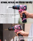 Dager NOVA 16.8V Kömürsüz Darbeli Şarjlı Matkap Vidalama Seti 60Nm, Çift Akü + 85 Parça Aksesuar + Hızlı Şarj - Pembe - 3