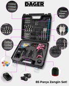 Dager NOVA 16.8V Kömürsüz Darbeli Şarjlı Matkap Vidalama Seti 60Nm, Çift Akü + 85 Parça Aksesuar + Hızlı Şarj - Pembe - 6