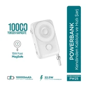 Phixi Force PW25 10000mAh 22.5W Kendinden Kablolu MagSafe Powerbank - Kablosuz Mini Şarj Cihazı - Dijital Ekran - Taşınabilir Şarj Cihazı - 4