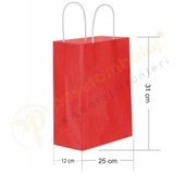 Kırmızı Kraft Çanta Orta Boy 25x12x31 cm 25 Adet - 1