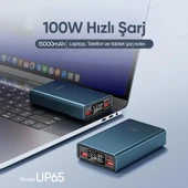 Phixi Ultimate UP65 15000mAh 100W Süper Hızlı Şarj Cihazı - Laptop Şarj Edebilir Powerbank - 2 USB 2 PD Port - Dijital Ekran - Taşınabilir Şarj Cihazı - 2