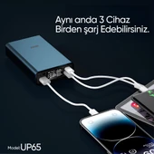 Phixi Ultimate UP65 15000mAh 100W Süper Hızlı Şarj Cihazı - Laptop Şarj Edebilir Powerbank - 2 USB 2 PD Port - Dijital Ekran - Taşınabilir Şarj Cihazı - 10