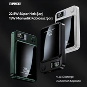 Phixi Force PW5 5000mAh 22.5W MagSafe Powerbank  - Kablosuz Mini Şarj Cihazı - 1 USB 1 PD Port - Dijital Ekran - Taşınabilir Şarj Cihazı thumbnail 2