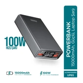 Phixi Ultimate UP65 15000mAh 100W Süper Hızlı Şarj Cihazı  - Laptop Şarj Edebilir Powerbank - 2 USB 2 PD Port - Dijital Ekran - Taşınabilir Şarj Cihazı - 7