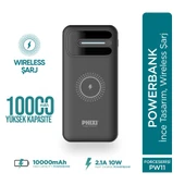 Phixi Basic PW11 10000mAh 10W Kablosuz Şarj Cihazı - Wireless Powerbank - 2 USB Port - LED Gösterge - Taşınabilir Şarj Cihazı - 1