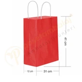 Kırmızı Kraft Çanta Büyük Boy 31x12x41 cm 25 Adet - 1