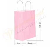 Pembe Kraft Çanta Orta Boy 25x12x31 cm 25 Adet - 1
