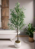 Yapay Zeytin Ağacı 160cm İki Gövdeli Beyaz Küre Saksıda Salex Doğal Gerçek Görünümlü Yapay Ağaç thumbnail 6
