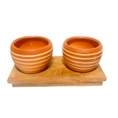 Bitki Tasarımı Ev dekorasyon Aksesuar Yan Çizgi Terakota Toprak Saksı İkili Ahşap Tabanlı Çiçeklik Saksı Saksılık thumbnail 2