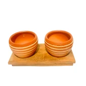 Bitki Tasarımı Ev dekorasyon Aksesuar Yan Çizgi Terakota Toprak Saksı İkili Ahşap Tabanlı Çiçeklik Saksı Saksılık thumbnail 3