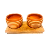 Bitki Tasarımı Ev dekorasyon Aksesuar Yan Çizgi Terakota Toprak Saksı İkili Ahşap Tabanlı Çiçeklik Saksı Saksılık thumbnail 6