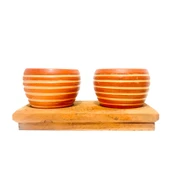 Bitki Tasarımı Ev dekorasyon Aksesuar Yan Çizgi Terakota Toprak Saksı İkili Ahşap Tabanlı Çiçeklik Saksı Saksılık thumbnail 4