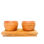 Bitki Tasarımı Ev dekorasyon Aksesuar Yan Çizgi Terakota Toprak Saksı İkili Ahşap Tabanlı Çiçeklik Saksı Saksılık thumbnail 1