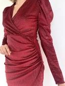 Kadın Kırmızı Kruvaze Yaka Abiye Elbise thumbnail 7