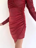 Kadın Kırmızı Kruvaze Yaka Abiye Elbise thumbnail 10