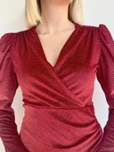 Kadın Kırmızı Kruvaze Yaka Abiye Elbise thumbnail 2