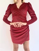 Kadın Kırmızı Kruvaze Yaka Abiye Elbise thumbnail 4