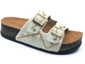 Feles Çift Toka Mantar Taban Taş Detaylı Kadın Terlik thumbnail 3