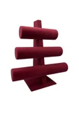 Süet Kumaş Bordo Renk Üçlü Kademeli 30/26 Cm Bileklik-saat Sergileme Standı - 1
