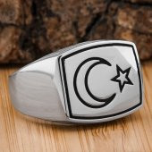 Ay Yıldız Sade Parlak 925 Ayar Gümüş Yüzük thumbnail 1