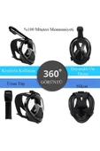 360 Tam Yüz Dalış Maskesi Su Altı Keşif Dalış Maske Slikon Şnorkel Full Face Maske Siyah - 6
