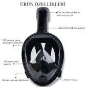 360 Tam Yüz Dalış Maskesi Su Altı Keşif Dalış Maske Slikon Şnorkel Full Face Maske Siyah - 3