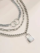 Gümüş Rengi Kilit Ve Halka 3 Katmanlı Kolye thumbnail 1