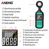 Gn201 Lux Metre Lüx Metre Aneng Dijital Işık Ölçer 200K Fotometre Uv Metre Radyometre - 5