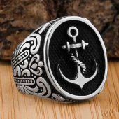 Denizci Çapası Oval 925 Ayar Gümüş Yüzük thumbnail 1