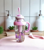 1300 ml Kulplu Suluk Matara Detox ve Soğuk İçecek Şişesi Pipetli Suluk Taşınabilir BPA içermez Mor - 3