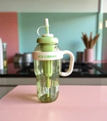 1300 ml Kulplu Suluk Matara Detox ve Soğuk İçecek Şişesi Pipetli Suluk Taşınabilir BPA içermez Yeşil - 1