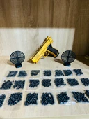Gold  Renk Boncuklu Oyuncak Tabanca 1 Adet + 2 adet hedef 9 cm Siyah +  21 Paket Boncuk - 2