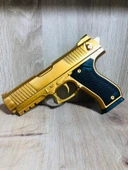 Gold  Renk Boncuklu Oyuncak Tabanca 1 Adet + 2 adet hedef 9 cm Siyah +  21 Paket Boncuk - 7