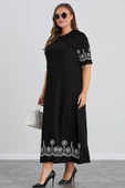 Wearon Kadın Aysar Kısa Kol Baskılı iki ip Boydan Siyah Elbise - 2
