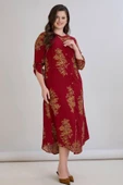Wearon Kadın Fatoş Cep Detaylı Dokuma Viskon Kırmızı Gömlek Elbise - 2