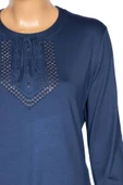 Simay Kadın Nora Ara Beden Dantelli Taşlı İndigo Spor Bluz thumbnail 2