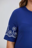Wearon Kadın Aysar Kısa Kol Baskılı iki ip Boydan Mavi Elbise - 3