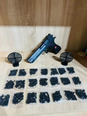 Büyük Boy 30x15 Cm Şarjörlü Boncuklu Plastik Silah 1 adet+ 2 adet hedef +  21 adet plastik boncuk - 1
