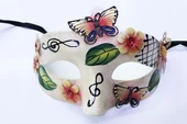 Kelebek ve Çiçek İşlemeli Venedik Maskesi Kırmızı Renk 10x18 cm thumbnail 1