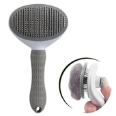 BUFFER® Kedi Köpek Tüy Toplayıcı Kendini Temizleyebilen Ergonomik Rahat Evcil Hayvan Tarağı Gri thumbnail 1