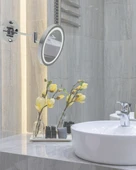 Duvara Monte Led Işıklı Krom Makyaj Aynası | Zoom Özellikli Premium Kozmetik Ayna | Ayarlanabilir Tasarım | Otel Buklet Serisi - 4